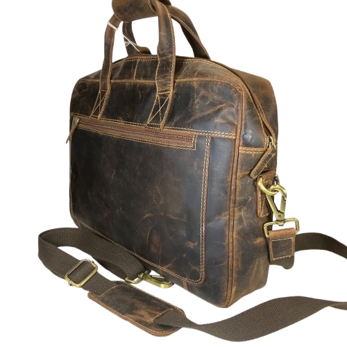 Kožená aktovka na notebook Casablanca 001 – hnědá, pravá hovězí kůže, 15,6"