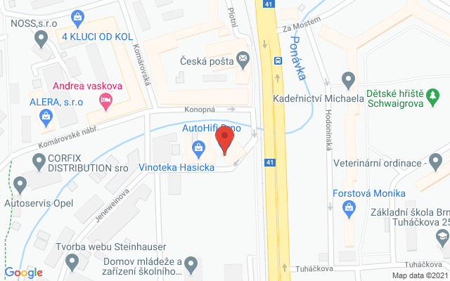Google map: Amela.cz - Jeneweinova 2 617 00 Brno – Komárov   